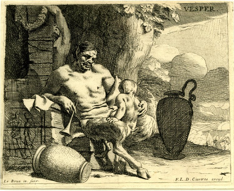 Le-Brun-Charles-Hours-of-the-Day-Vesper-Evening-Satyr-hohlding-child-1640-etching-British-Museum
